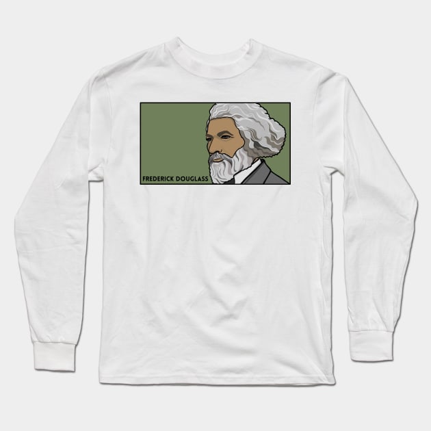 Frederick Douglass Portrait Profile on Green Long Sleeve T-Shirt by History Tees